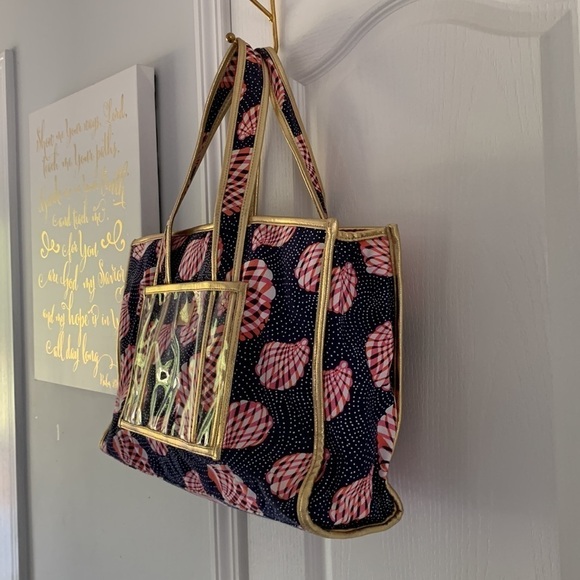 Lilly Pulitzer Seashell Print Tote navy pink resort bag beach vacation travel - Picture 15 of 16